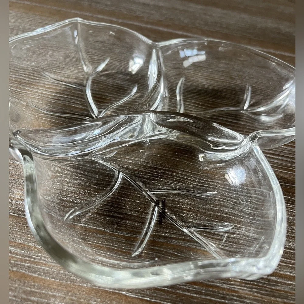 Clear Glass Leaf-Shaped Divided Serving Dish - Clear